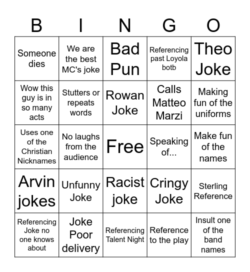 MC Bingo Card
