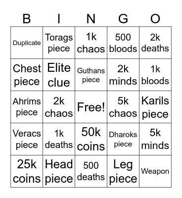 Barrows Bingo Card