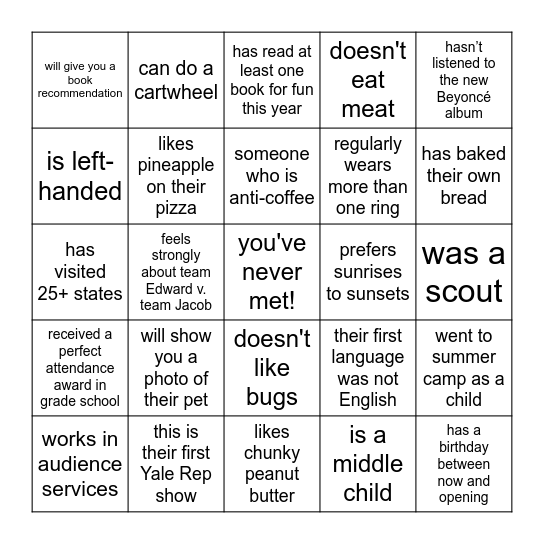 find someone (outside of your department) who Bingo Card