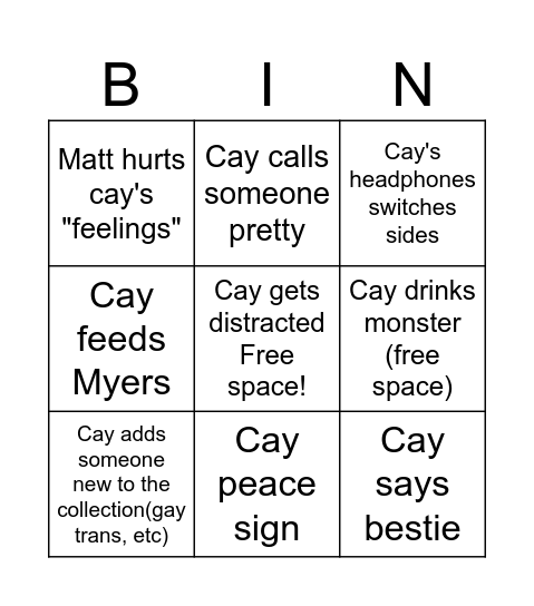 Cay bingo Card