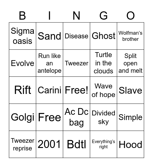 Jim sphere Bingo Card