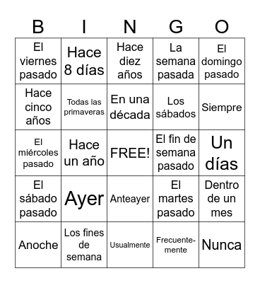 Palabras de frecuencia Bingo Card