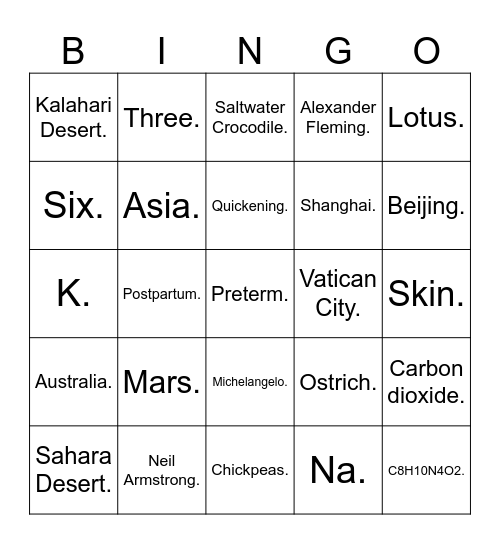 MIC Quizzee Bingo Card