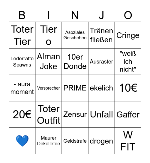 Achtung Kontrolle Binjo Bingo Card