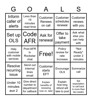 April Renewal/First Call Resolution Bingo Card