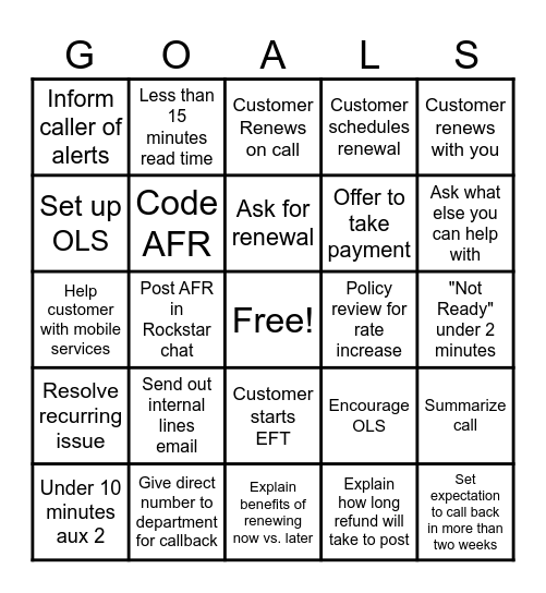 April Renewal/First Call Resolution Bingo Card