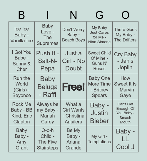 Baby Bo Shower Bingo Card