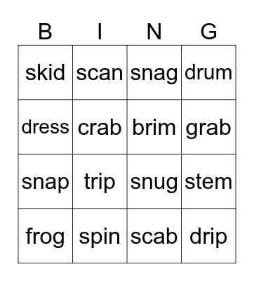 Blends Bingo Card