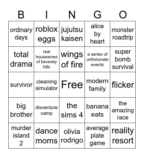 jnockl hyperfixations bingo Card