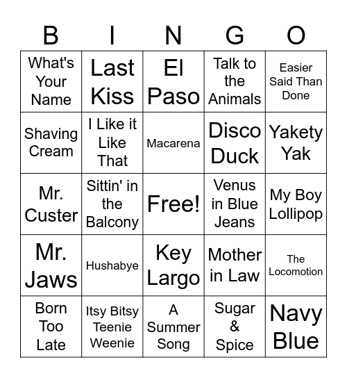 Boombox Bingo Card
