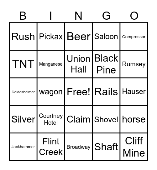 Granite History Bingo Card