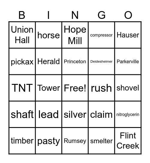 Granite History Bingo Card