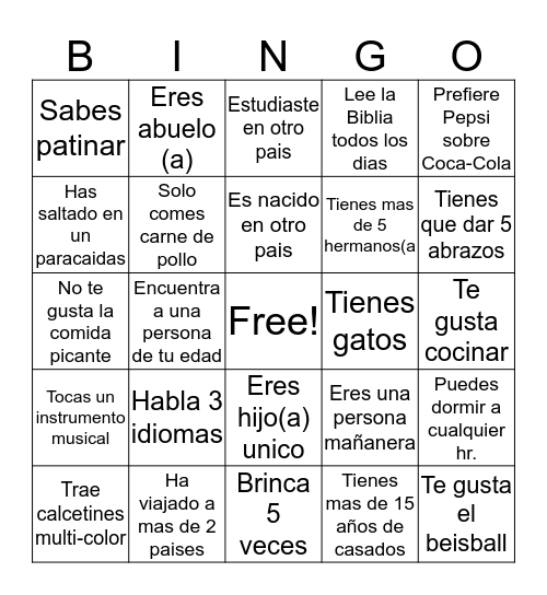 B I N G O  Bingo Card