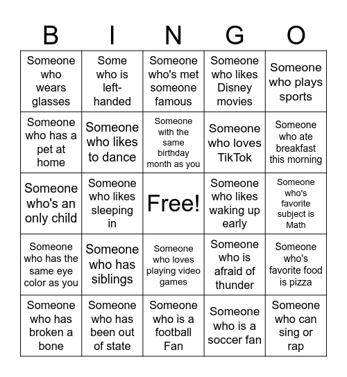 Human Bingo Card