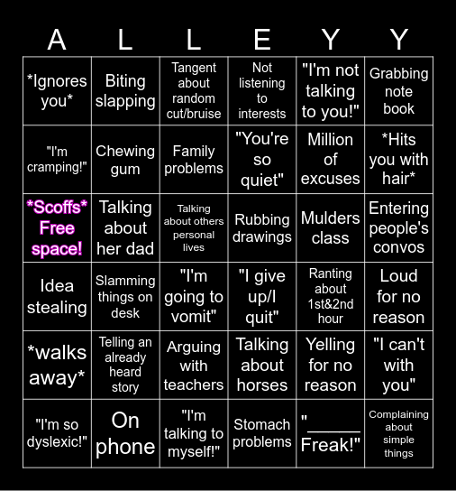 Alley Bingo Card