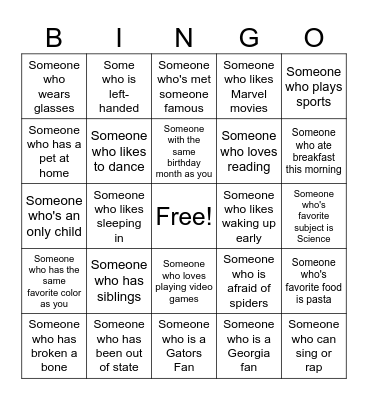 Human Bingo Card