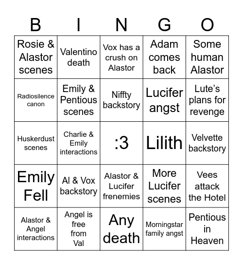 Hazbin hotel season 2 Bingo Card