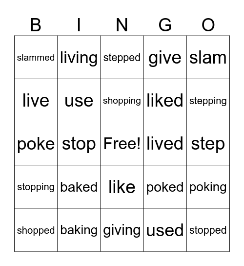 -ed, -ing Bingo Card