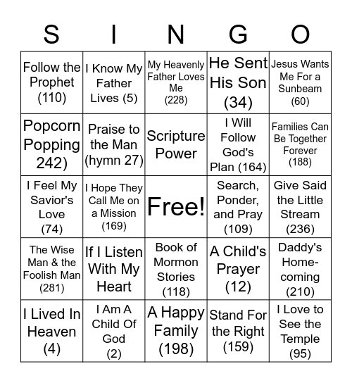 Sandcreek Primary Singo Bingo Card