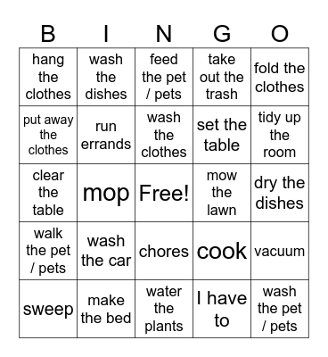 Taches Menageres 2 Bingo Card