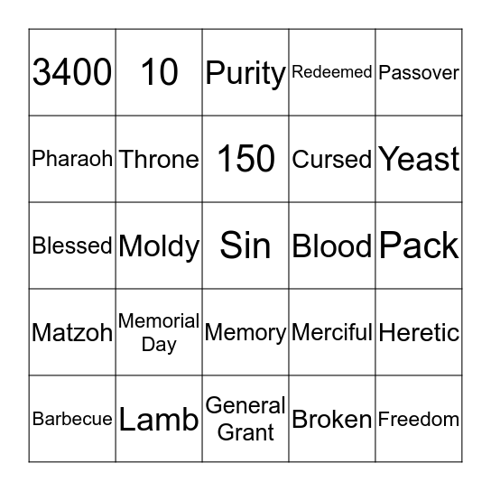 Sermon Bingo 5/29/16 Bingo Card