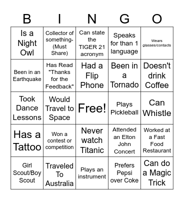 TIGER 21- Field Fest Bing Bingo Card