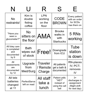 Nurse's Week Bingo Card