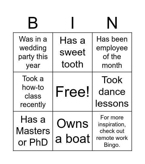 EVAC Bingo Card