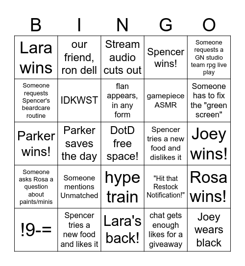 GameNerdz Live! Bingo Card