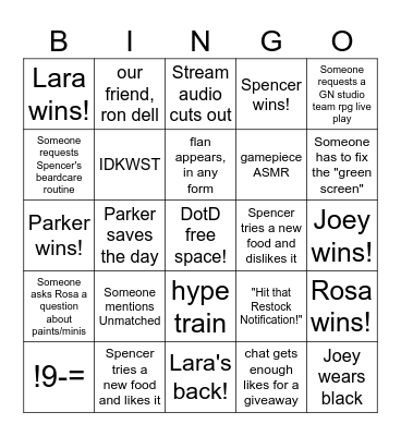 GameNerdz Live! Bingo Card
