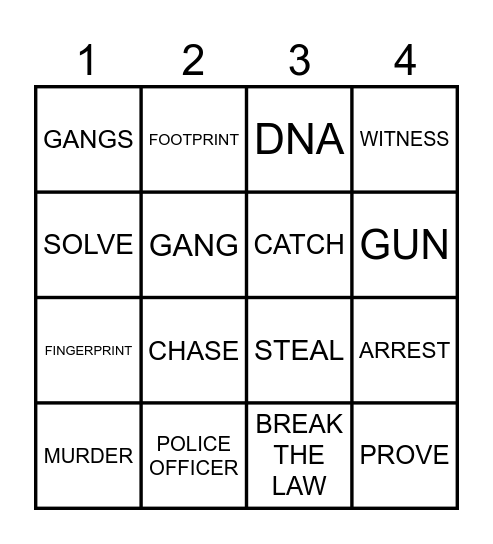 CRIME VOCABULARY Bingo Card