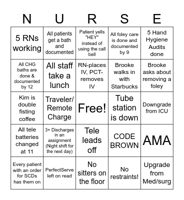 Nurse's Week Bingo Card