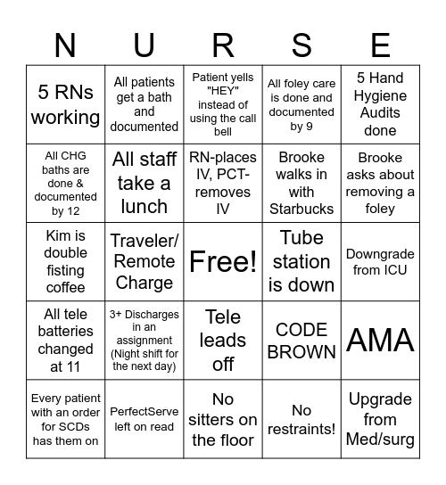 Nurse's Week Bingo Card