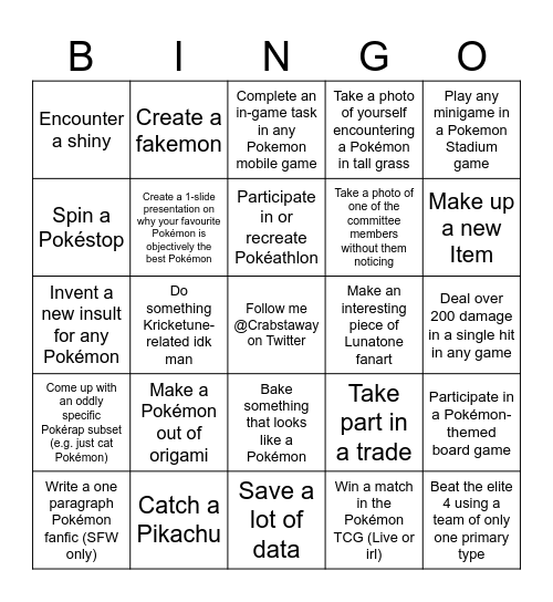 Great Scavenger Hunt Bingo Card