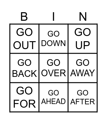 PHRASAL VERBS GO Bingo Card