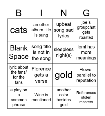 TTPD Release Bingo Card