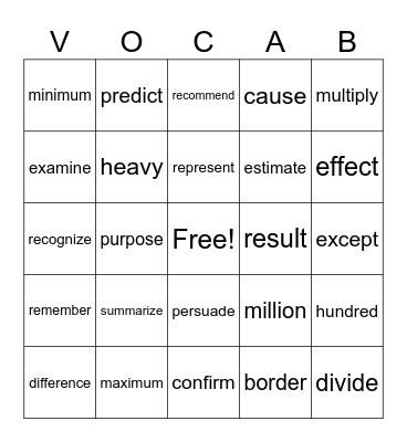 Vocabulary BINGO Card