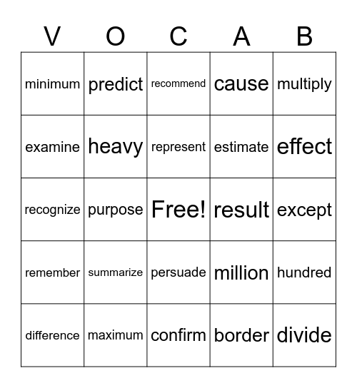 Vocabulary BINGO Card