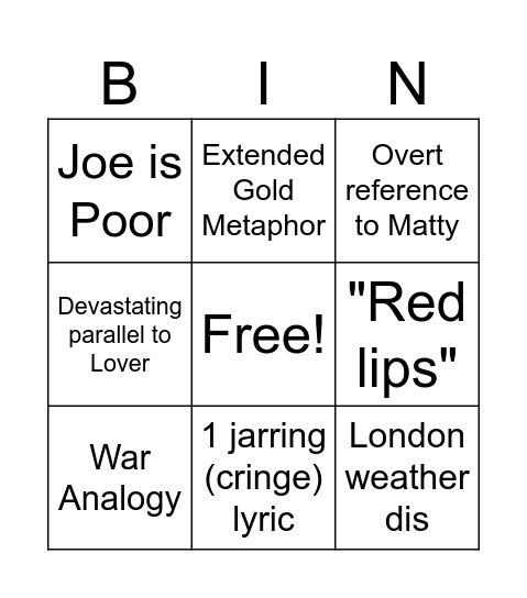 ttpd bingo Card