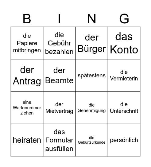 Beim Amt Bingo Card
