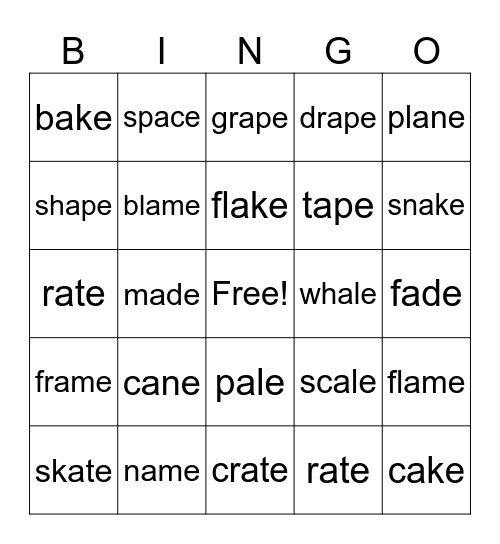 Magic e  Bingo Card