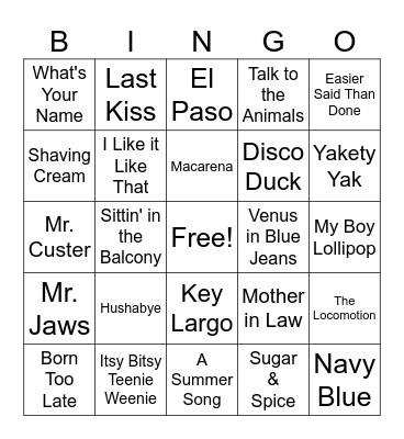 Boombox Bingo Card