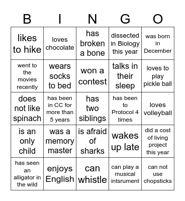 Find Someone Who Bingo Card