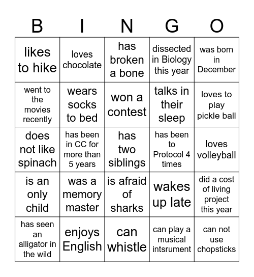 Find Someone Who Bingo Card