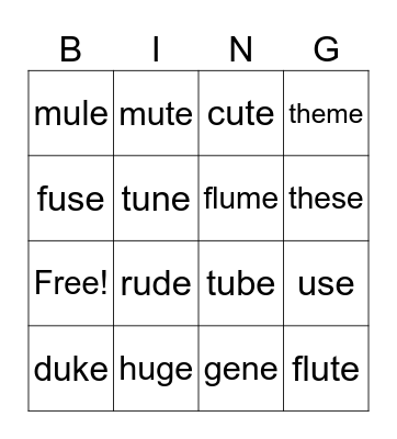 Magic e  Bingo Card