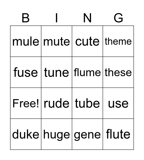 Magic e  Bingo Card