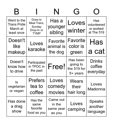 TPOC Human Bingo - Find someone who... Bingo Card