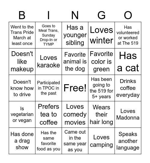 TPOC Human Bingo - Find someone who... Bingo Card