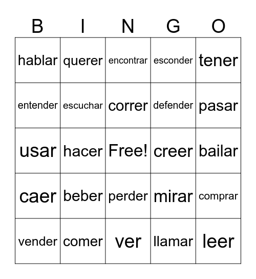 AR & ER verbs Bingo Card