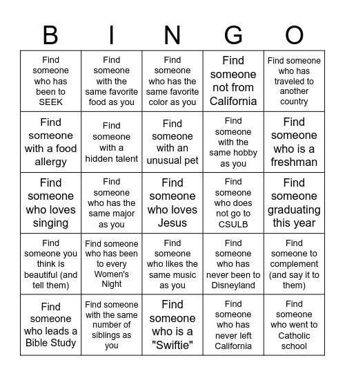 Women's Night Bingo Card